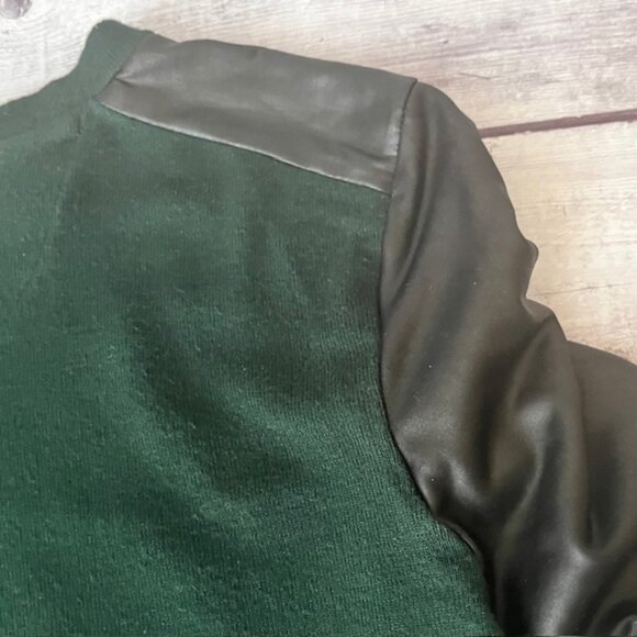 Rudsak Dark Green knit dress, Black vegan leather sleeve - Picture 3 of 6